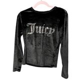 Juicy Couture  Black Velvet Feeling Material Embellished Long Sleeve Top Sz Small Photo 0