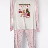 Jane & Bleecker  Pink & White Fleece Stripes Snowflakes Christmas Pajamas Large Photo 0