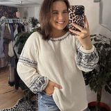 Sundance  Lila Embroidered Waffle Knit Pullover Sweater White Size XL Photo 0