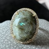 Anthropologie Vtg Labradorite Gold/ Diamond Oversized Adjustable Ring Photo 0