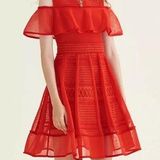 Maje  red mesh dress with ruffle sleeves and pleated detailing Size 2/EU38 Photo 0