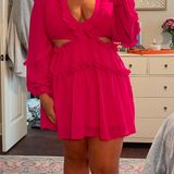 Privy Provy Hot Pink Long Sleeve Cut Out Mini Dress Photo 0