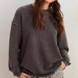 Aerie Gray Corded Crewneck Oversized Sweatshirt Photo 0