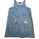 Disney Mickey Unlimited Denim Bib Overalls Dress Large Mickey Mouse Pluto #EF6-1 Photo 0
