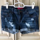 Wax Jean Dark Blue Short Distressed Denim Jean Shorts Jr’s Sz S Like New Photo 0