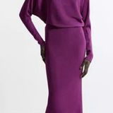Karen Millen Women's Drape Knit Bat Wing Pencil Midi Dress Size Small Purple Photo 0