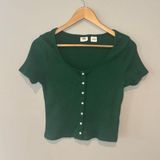 Levi's LEVI’S Women’s Green Short Sleeve Ribbed Button Down Cropped Top Large Photo 0