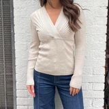 Inc international INC Cream ribbed V-neck knit sweater sz m Photo 0