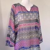 Mossimo Supply Co . Sheer V-Neck Boho Print Blouse Photo 0
