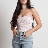 Tobi Pink Floral Ruched Corset Bustier Crop Top Photo 0