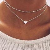 New Minimalist Silver Heart Layer Necklace Photo 0