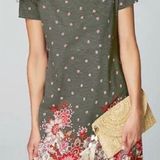 J.Jill Caraway Floral Crew Neck Sheath Style T Shirt Dress * Gray Red * Medium Photo 0