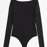 Abercrombie & Fitch Long Sleeve Mesh Crepe Sheer Sleeve Low Back Bodysuit M $65 Photo 0