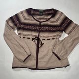 Eddie Bauer Merino Wool Blend Sweater Cardigan Womens Size L Cream Brown V-Neck Photo 0