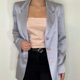 Ellen Tracy Linda Allard  Silk Gray Blue Oversized Blazer Jacket Size 2 Photo 0