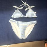 Hula Honey 👙☀️🏖️ Blue White Textured Bikini Bottom & Top Photo 0