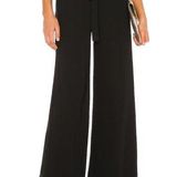Amanda Uprichard Ariya Black Tie Waist Wide Leg Crepe Dress Pants REVOLVE XS Photo 0