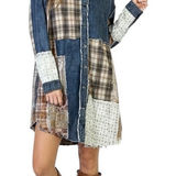 Gimmicks by BKE Gimmicks Patchwork Denim Plaid Oversized Shacket Womens XL Brown Coastal Cowgirl Photo 0