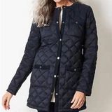J.Jill Quilted Down-Filled Navy Blue Coat with Corduroy Trim W1109 Sz S Photo 0