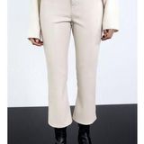 ZARA High Rise Faux Leather Cropped Boot Flare Pants Cream 6 Photo 0