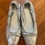 ZARA Metallic Silver Ballet Flats with Bow Photo 0