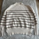 Gap EE:SOMME Tan Cream Striped Ribbed Knit Sweater Women's ML Neck Pullover Photo 0