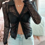 Maeve Black Lace Collared Longsleeve  Photo 0