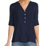 Democracy  navy button size XS top embroidered accent Photo 0