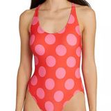 Kate Spade  Pink Polka Dot Lace Up Back Swimsuit - like new Photo 0