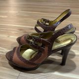 Marc Fisher  Brown Platform Heeled Slingback Vintage Styled Size 6 Photo 0