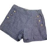 British Khaki Shorts Linen Blue Sailor Nautical Style Pockets Size 4 Flat Front Photo 0