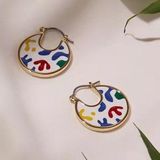 Stainless Steel Retro Enamel Moon Earrings Gold Photo 0