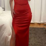 Lulus Red Satin Prom Dress Photo 0