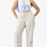 Athleta L LARGE Retreat Linen Wide Leg Pants Undyed Natural Beige Summer Pants Photo 0