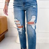 Risen High-Rise Straight Leg Jeans Photo 0