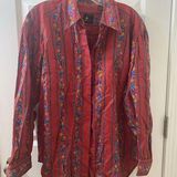 Liz Sport  Vintage 90s Claiborne Flower Red Shirt Cottagecore Preppy Western M Photo 0