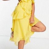 ASOS yellow ruffle midi dress Photo 0