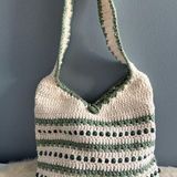 Crochet Beaded Hand Woven Shoulder Bag Green Photo 0