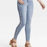 Knox Rose Target Mid-Rise Boho Colorful Embroidered Side Stripe Skinny Jeans 14 Photo 0