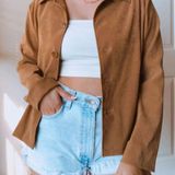 Covington TAN BOHO FAUX SUEDE JACKET BUTTON DOWN Photo 0