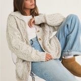 Le lis Cozy Oversized Cable Knit Cardigan Sweater Jacket Beige Neutral Chunky Knit Photo 0