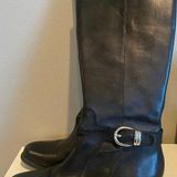 Franco Sarto Black Leather Cecily Riding Boots with Silver Buckle Size 7.5 Photo 0
