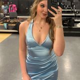 Windsor Baby Blue Satin Corset Homecoming dress Photo 0