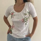 Apt. 9 White Floral Baby Tee Scoop Neck Photo 0