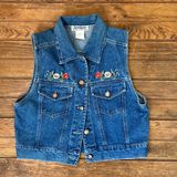 Bonjour Vintage women’s 80s  denim short vest flowers size medium Photo 0