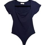 Aritzia Babaton Bodysuit Womens Large Original Contour Squareneck Navy Blue Photo 0