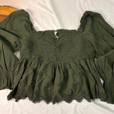 American Eagle smocked green babydoll blouse long sleeves Size XL Photo 0