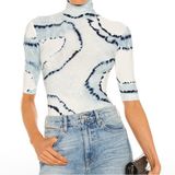 Norma Kamali  Blue Tie Dye Turtleneck Short Sleeve Blouse Photo 0