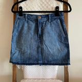 J Brand NWOT dark washed distressed mini a-line denim skirt Photo 0