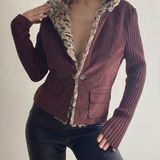 Bandolino Brown Vintage Faux Fur Trim Collar Jacket Photo 0